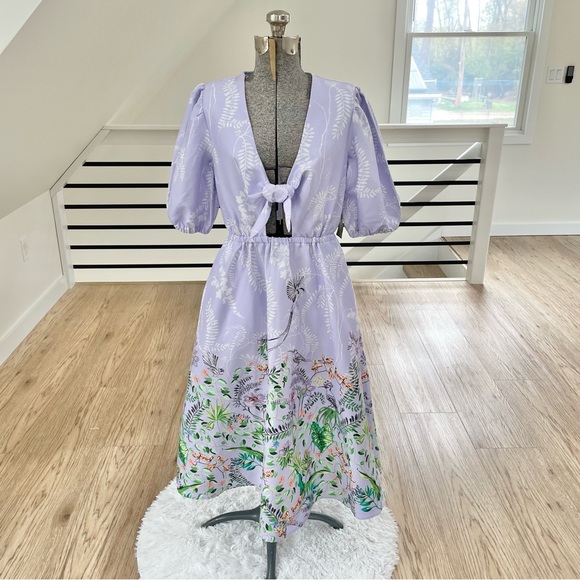 NWT S INC International concepts purple white garden puff sleeve dress w/pockets - Picture 4 of 9